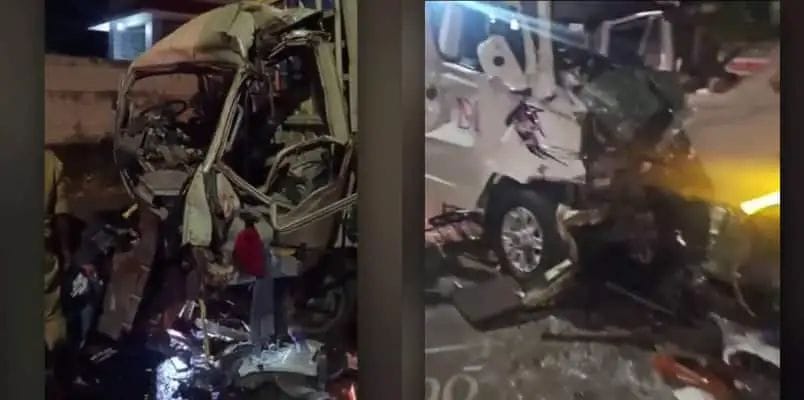Ambulance-lorry crash in Kottarakkara കൊട്ടാരക്കരയില്‍ ആംബുലന്‍സും ലോറിയും കൂട്ടിയിടിച്ച്‌ അപകടം; രോഗിയും ഭാര്യയും മരിച്ചു